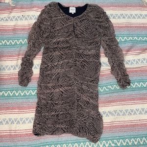 Misa Los Angeles long-sleeved ruched mesh dress with abstract pattern